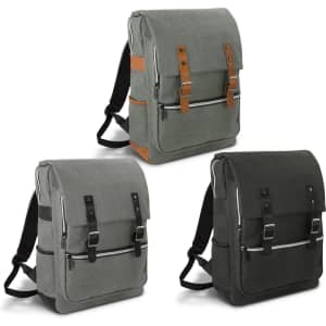 Three Nirvana Backpacks in grey, dark green, and olive green, featuring adjustable straps and a logo on the front.
