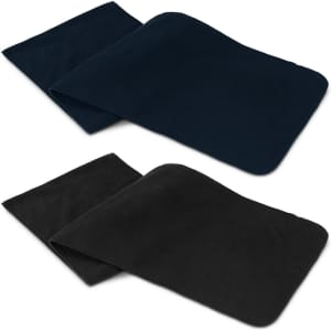 A fleece scarf available in navy and black, featuring a soft texture and a simple design.