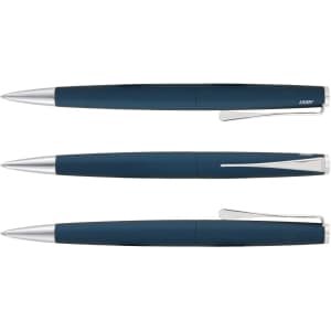A collection of three Lamy Studio Pens displayed in a sleek design with a dark blue finish and chrome accents.