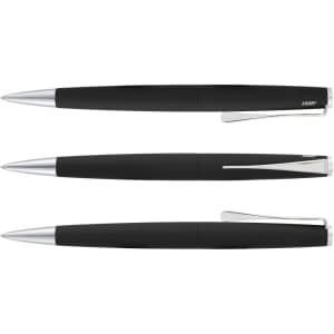 A set of three Lamy Studio metal pens featuring a sleek black design with silver accents.