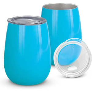 A drink bottle in a vibrant blue finish, featuring a lid and a sleek, modern design.