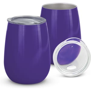 A drink bottle set featuring two purple vacuum cups and a clear lid. The cups have a smooth, glossy finish.