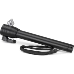 A Vehicle Safety Tool featuring a black cylindrical design with a pointed tip and a lanyard for easy carrying.