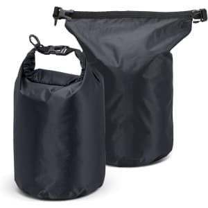 A black 10L dry bag with a roll-top closure and buckle, featuring a sleek and durable design.