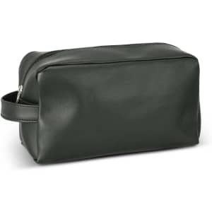 A green Portland Toiletry Bag with a zipper closure and a side handle. The bag features a sleek, minimalist design.