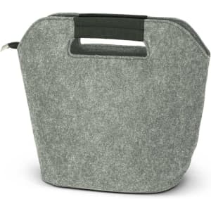 A grey cooler bag with a handle, made from felt material, featuring a minimalist design.
