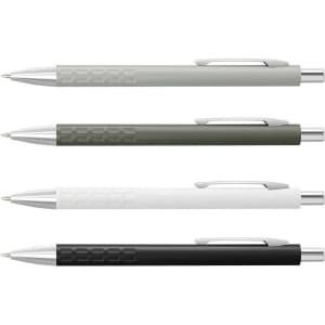 A collection of four Vienna Pens in grey, olive green, white, and black, featuring metal accents and a textured grip.