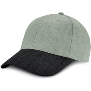 A cap featuring a light gray crown and a black visor, designed for casual wear.