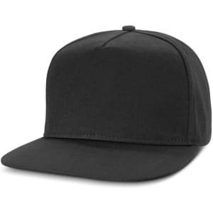 A Crusade Flat Peak Cap in a solid black color, featuring a structured design with a flat brim.