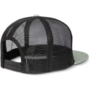 A black and grey Jackson Flat Peak Trucker Cap featuring a mesh back and a flat brim.