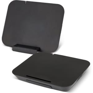 A Lynx Wireless Charging Stand in a sleek black design, featuring a flat surface and a small dock for device placement.