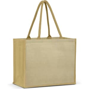 A Torino Juco Tote Bag in a beige color with sturdy handles and a rectangular shape.