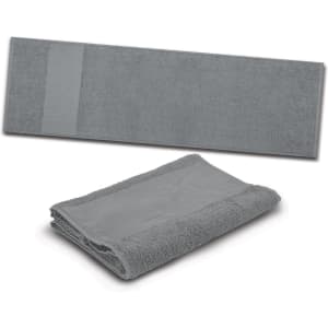 A folded gray gym towel and a flat, unfolded gray gym towel, designed for sports and leisure activities.