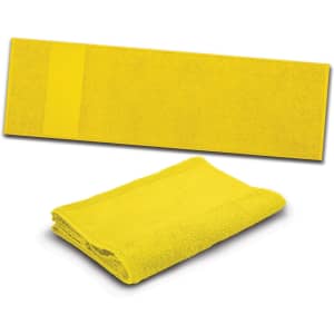 A bright yellow sports towel, displayed in both a folded and flat position, designed for leisure and outdoor activities.