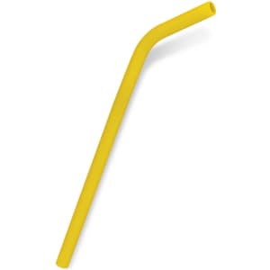 A yellow silicone straw designed for beverage use.
