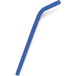 A blue silicone straw featured in a straight and curved design.