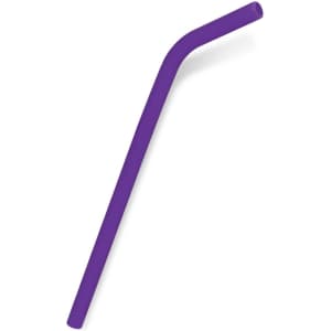 A purple silicone straw with a slight bend features a smooth design suitable for various beverages.