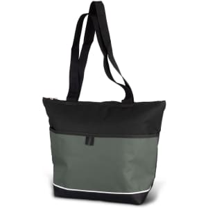 A green and black cooler bag with two shoulder straps and a front pocket, featuring a logo.