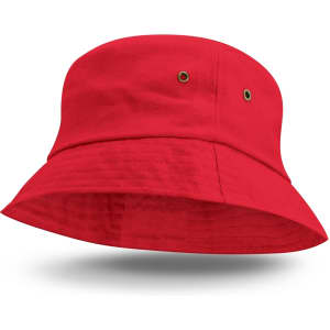 A red Bondi Bucket Hat with a wide brim and ventilation eyelets.