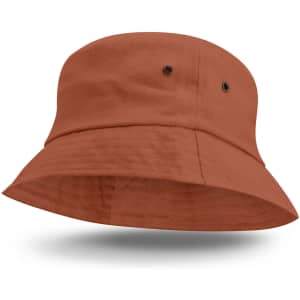 A Bondi Bucket Hat in a rust orange color, featuring a wide brim and ventilation eyelets on the sides.