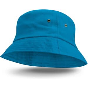 A bright blue Bondi Bucket Hat featuring a classic bucket shape and ventilation eyelets.