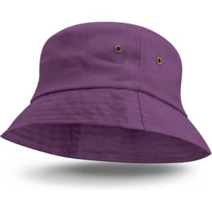 A purple Bondi Bucket Hat featuring a wide brim and ventilation eyelets.