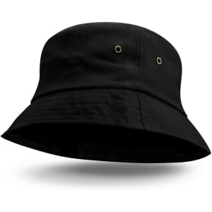 A black Bondi Bucket Hat with a wide brim and ventilation eyelets.