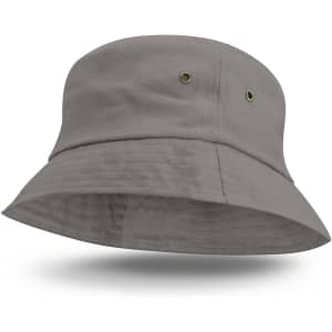A gray Bondi Bucket Hat featuring a wide brim and ventilation eyelets on the sides.