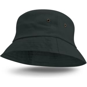 A Bondi Bucket Hat in dark green with a wide brim and ventilation grommets.