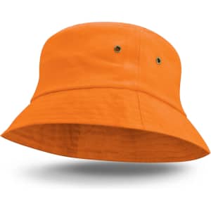 An orange Bondi Bucket Hat featuring a wide brim and ventilation eyelets.