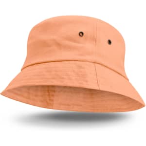 An orange Bondi bucket hat with a wide brim, featuring two ventilation eyelets and a solid colour design.
