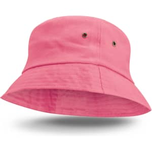 A pink Bondi Bucket Hat with a wide brim and side ventilation holes.