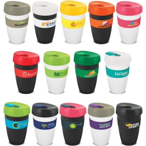 A drink bottle collection featuring various styles and colours, including black, white, green, red, and yellow, with logos.