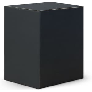 A plain black box, rectangular in shape, with a smooth surface and no visible markings or features.