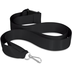 A black ribbon lanyard with a clip at one end and a soft, flat design.
