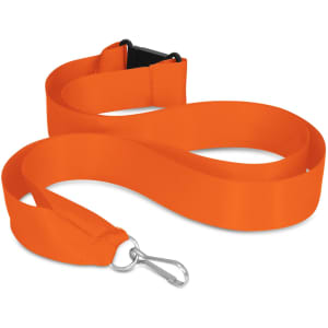 An orange ribbon lanyard with a clip attachment.