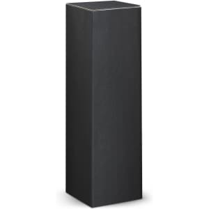 A tall black packaging box with a smooth surface and a rectangular shape. It features a simple design without graphics.