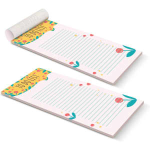 A vertical notepad with a floral design, featuring 50 lined leaves for note-taking. It has a logo on the top.