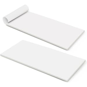 A vertical notepad with a white cover and 50 blank leaves, featuring a rolled edge and a plain design.