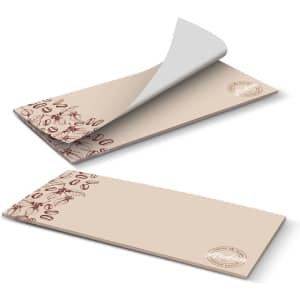 A horizontal note pad with a floral coffee bean design, featuring a cream and brown colour scheme, with 25 leaves.