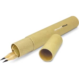 A Kraft pen and pencil set in a cylindrical cardboard case, featuring two pencils with black tips.