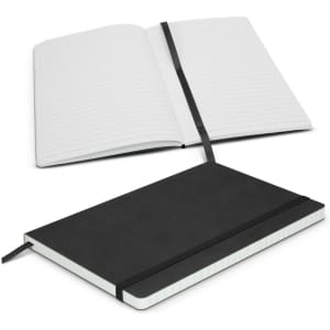 A black Hudson Notebook featuring a soft cover, blank pages, and a black elastic band closure.