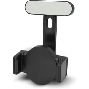A black wireless charging phone holder with a sleek design and a reflective surface on top.