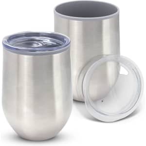 A drink bottle in stainless steel with a clear lid, featuring a smooth, curved design.