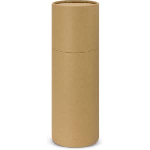 A drink bottle with a cylindrical design, featuring a brown cardboard exterior and a simple, unbranded appearance.
