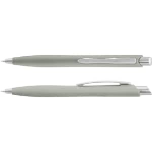 A green plastic pen with a silver clip and tip, featuring a smooth design and a logo on the body.