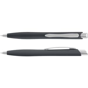 A Javalin pen in dark grey with a sleek design and silver accents, featuring a branding logo.
