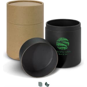 A gift tube set featuring a black and a brown cardboard container, with one tube open to reveal its interior.