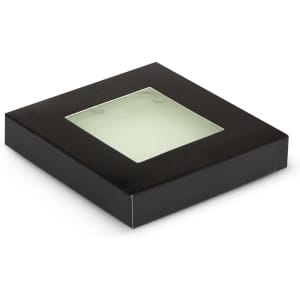 A black box with a transparent top, designed for packaging items like coasters.