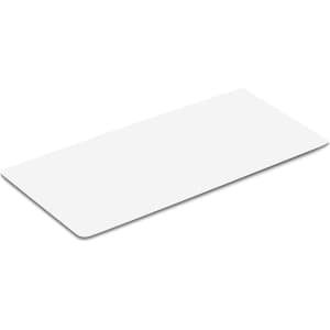 A white yoga mat with a smooth surface, featuring a minimalistic design and a logo.